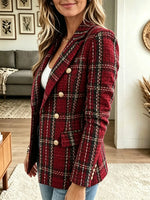 Women's Double-Breasted Plaid Tweed Blazer