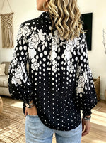 Women Floral Polka‑Dot Ruffle Collar Balloon Long Sleeve Button‑Down Blouse