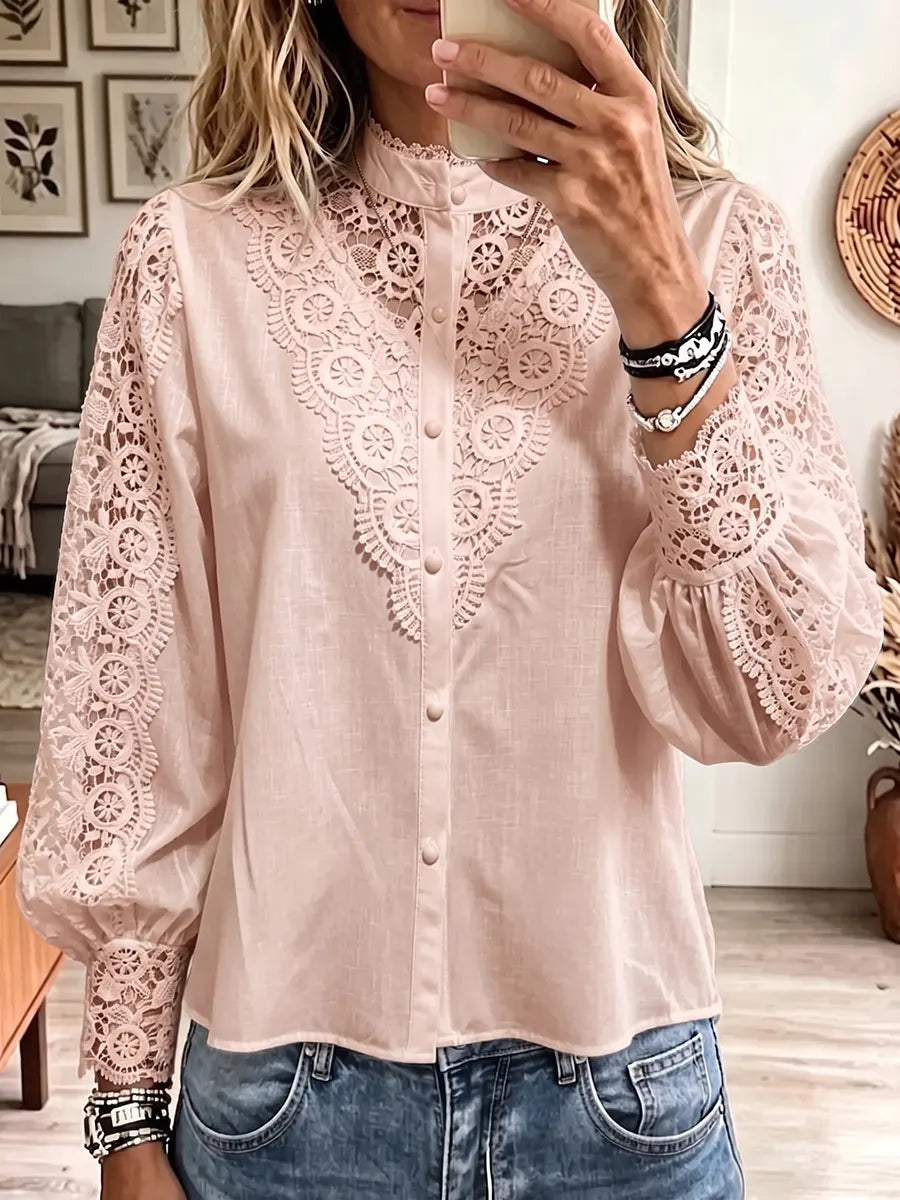 Vintage Elegant Patchwork Openwork Lace Shirt