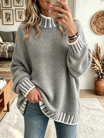 Women's Striped Trim Mock Neck Sweater