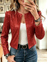 Women's Sequin Open-Front Cropped Blazer Jacket