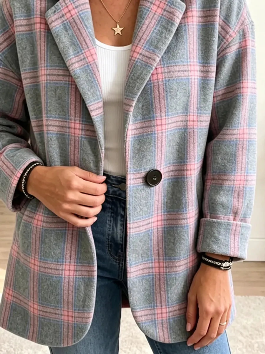 Retro Plaid Pattern Art Cozy Casual Stylish Long Sleeve Coat