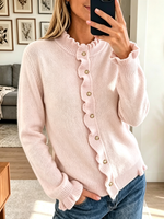 Women's Scalloped Ruffle Trim Knit Cardigan