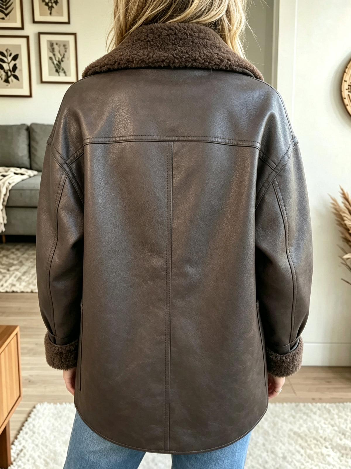 Women's Faux Leather Shearling Lined Jacket