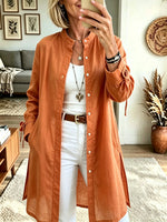 Women's Button-Down Longline Linen Duster Shirt