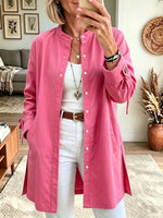Women's Button-Down Longline Linen Duster Shirt