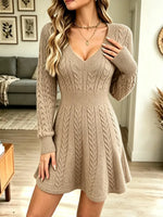 Retro Ruffle Chic Art Casual Stylish Long Sleeve Short Knitted Dress