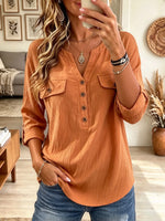 Women's Flap Pocket Henley Crinkle Gauze Blouse