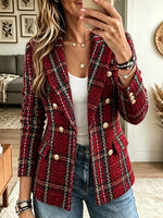 Women's Double-Breasted Plaid Tweed Blazer