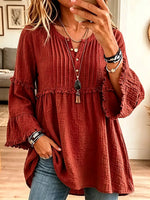 Women's Vintage Elegant Textured Crinkle Pleats Tunic Blouse