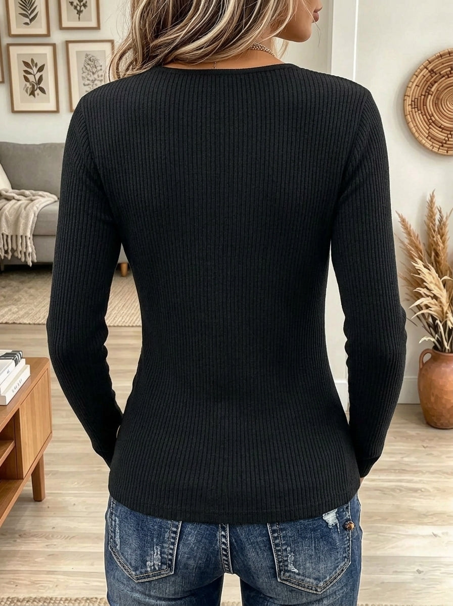 Women's Asymmetric Cutout Button Ribbed Top