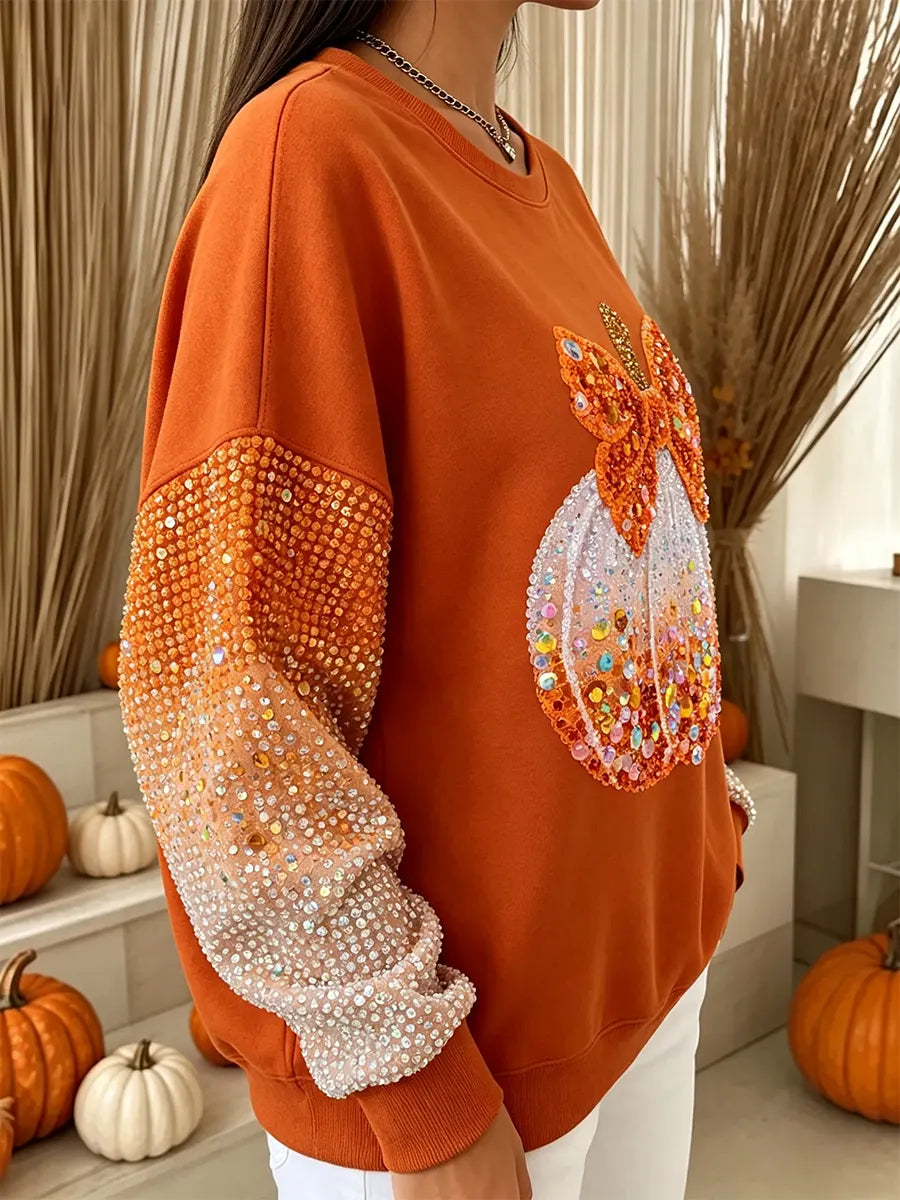 Vintage Autumn Halloween Pumpkin Art Print Crewneck Sweatshirt