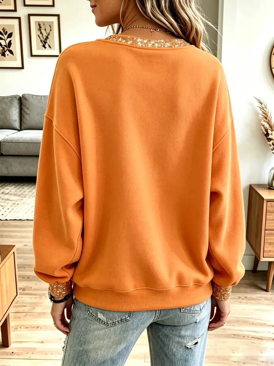 Vintage Pumpkin Pattern Shiny Art Casual Stylish Long Sleeve Sweatshirt