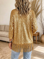 Women's Sequin Fringe Hem V-Neck Cardigan