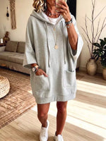 Retro Hooded Art Casual Stylish 3/4 Sleeve Short Sweatshirt Dress