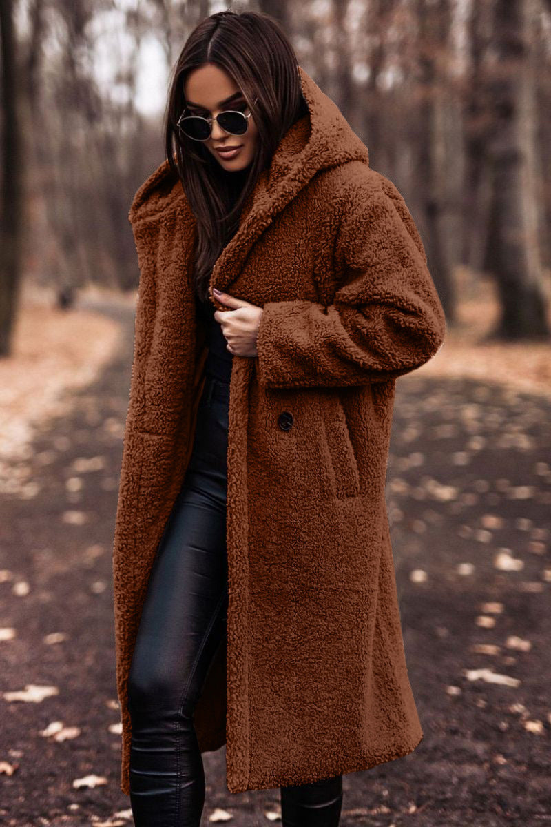 Hooded Long Teddy Coat Oversized Fleece Warm Winter Sherpa Overcoat