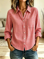 Retro Classic Plaid Pattern Art Casual Stylish Long Sleeve Lapel Cotton Shirt