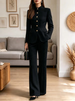Vintage Chic Art Casual Stylish Long Sleeve Blazer Coat And Pants Two-piece Suit
