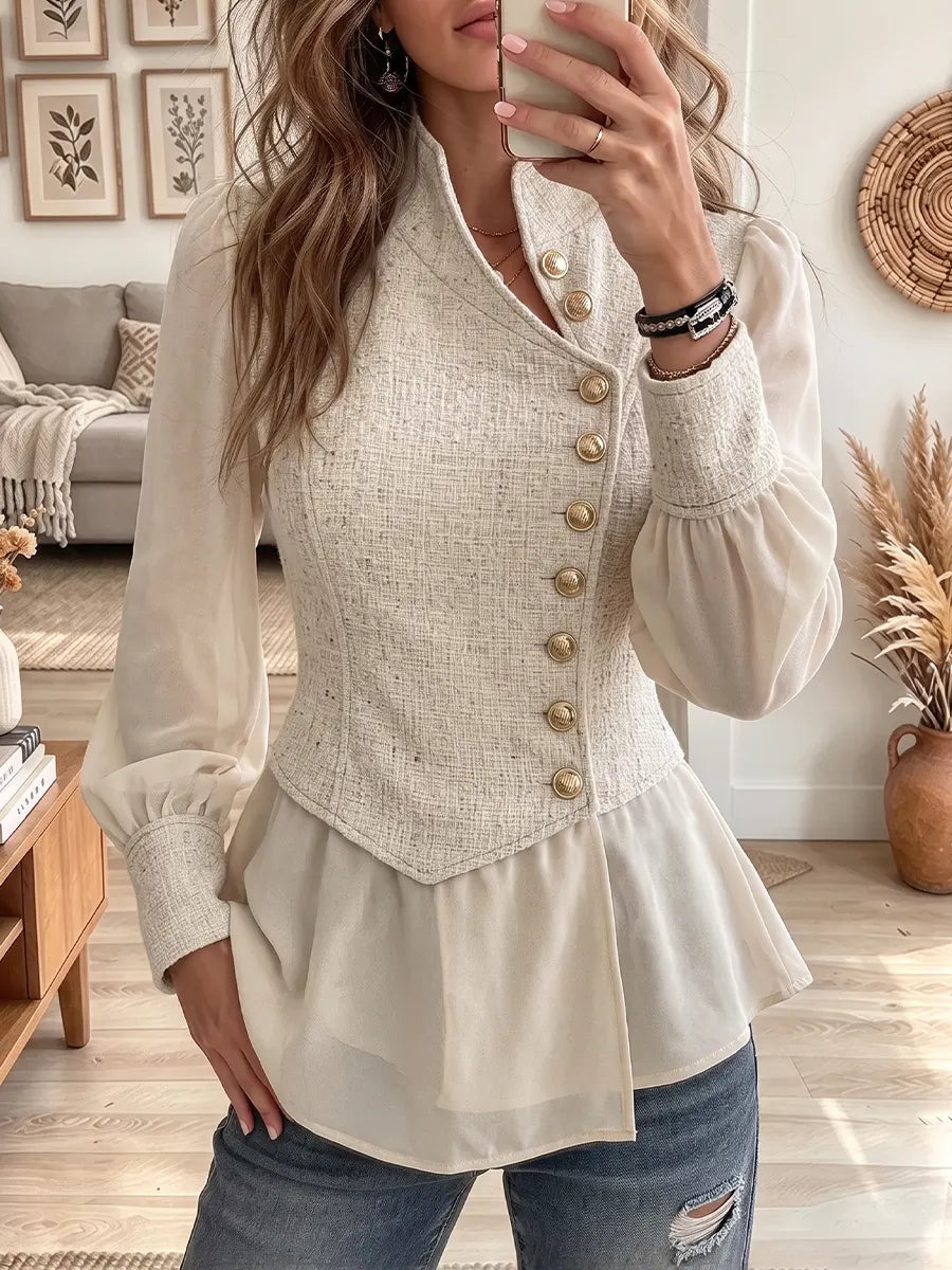Vintage Elegant Chiffon Ruffled Wool Blend Jacket
