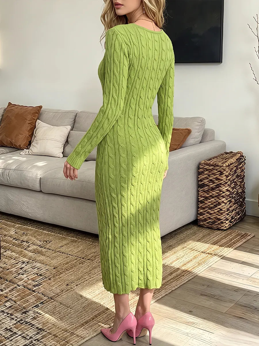 Vintage Elegant Cable-knit Sweater Maxi Dress