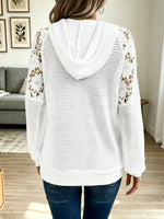 Retro Floral Lace Patchwork Art Casual Stylish Long Sleeve Hooded Shirt