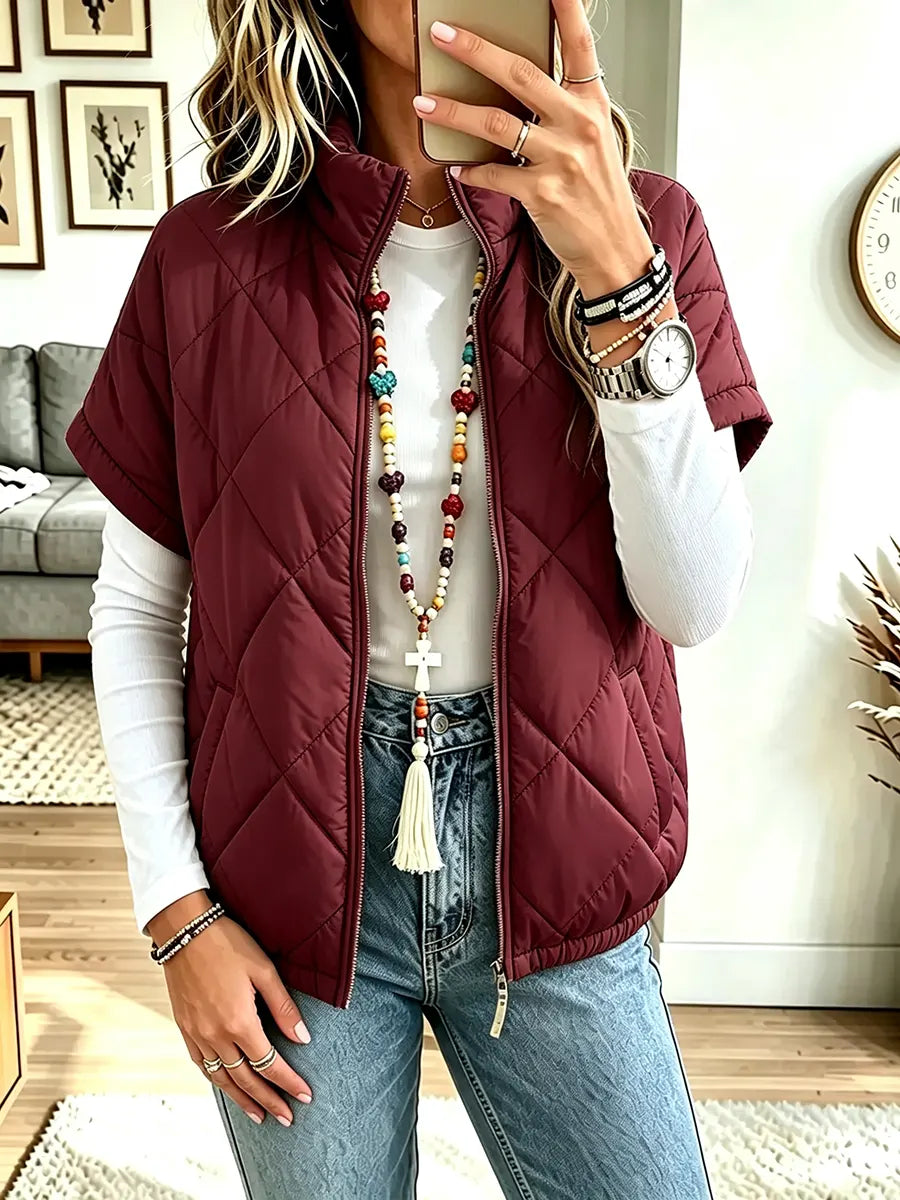 Women Stand-collar Short-sleeve Vest
