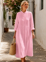 Women's Pleated Band Collar Shirt Dress