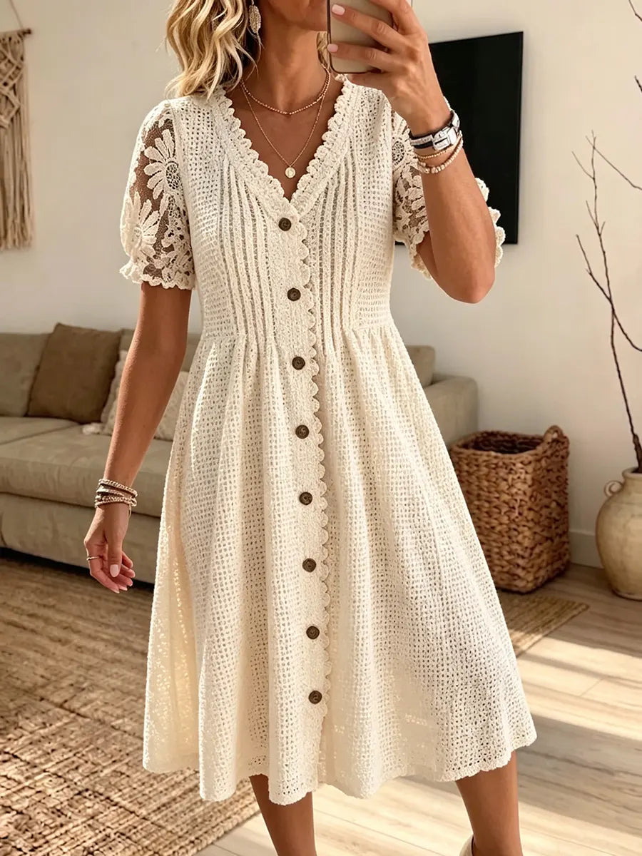 Women's Vintage Elegant Embroidered Texture Dress