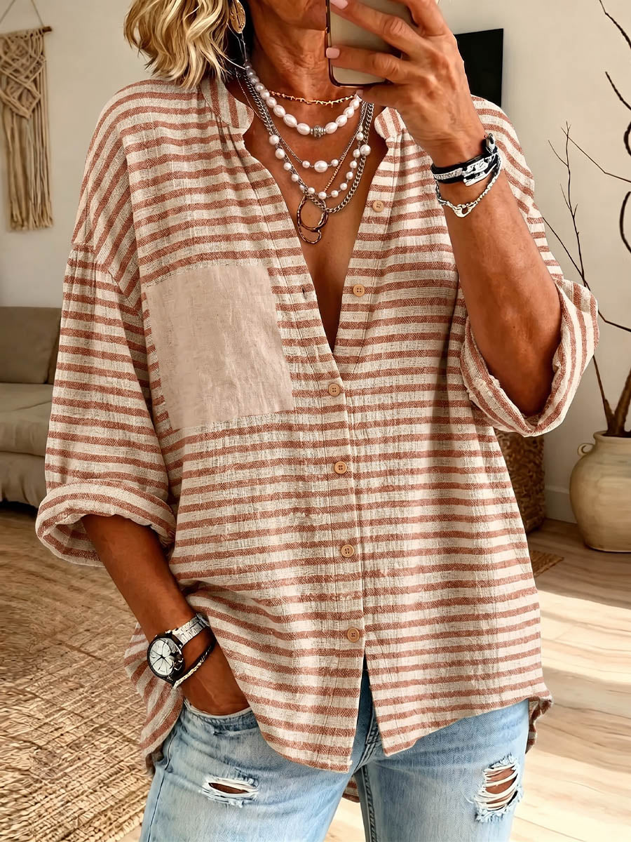 Vintage Elegant Button Long Sleeve Patterned Shirt