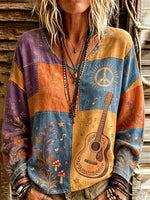 Women's Guitar Peace Patchwork Print Top