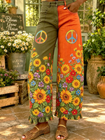 Women's Sunflower Peace Print Ruffled Pants