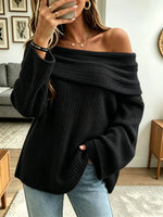 Women's Off-the-Shoulder Foldover Ribbed Knit Sweater