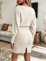 Vintage Elegant Knitted Batwing Sleeves Drape Neck Dress