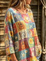 Women's Guitar Peace Patchwork Print Blouse