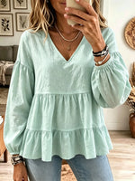 Women's Tiered Babydoll V-Neck Blouse