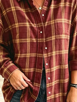 Retro Plaid Pattern Art Print Casual Stylish Long Sleeve Cotton Linen Shirt