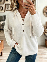 Vintage Elegant Waffle Button Hooded Shirt