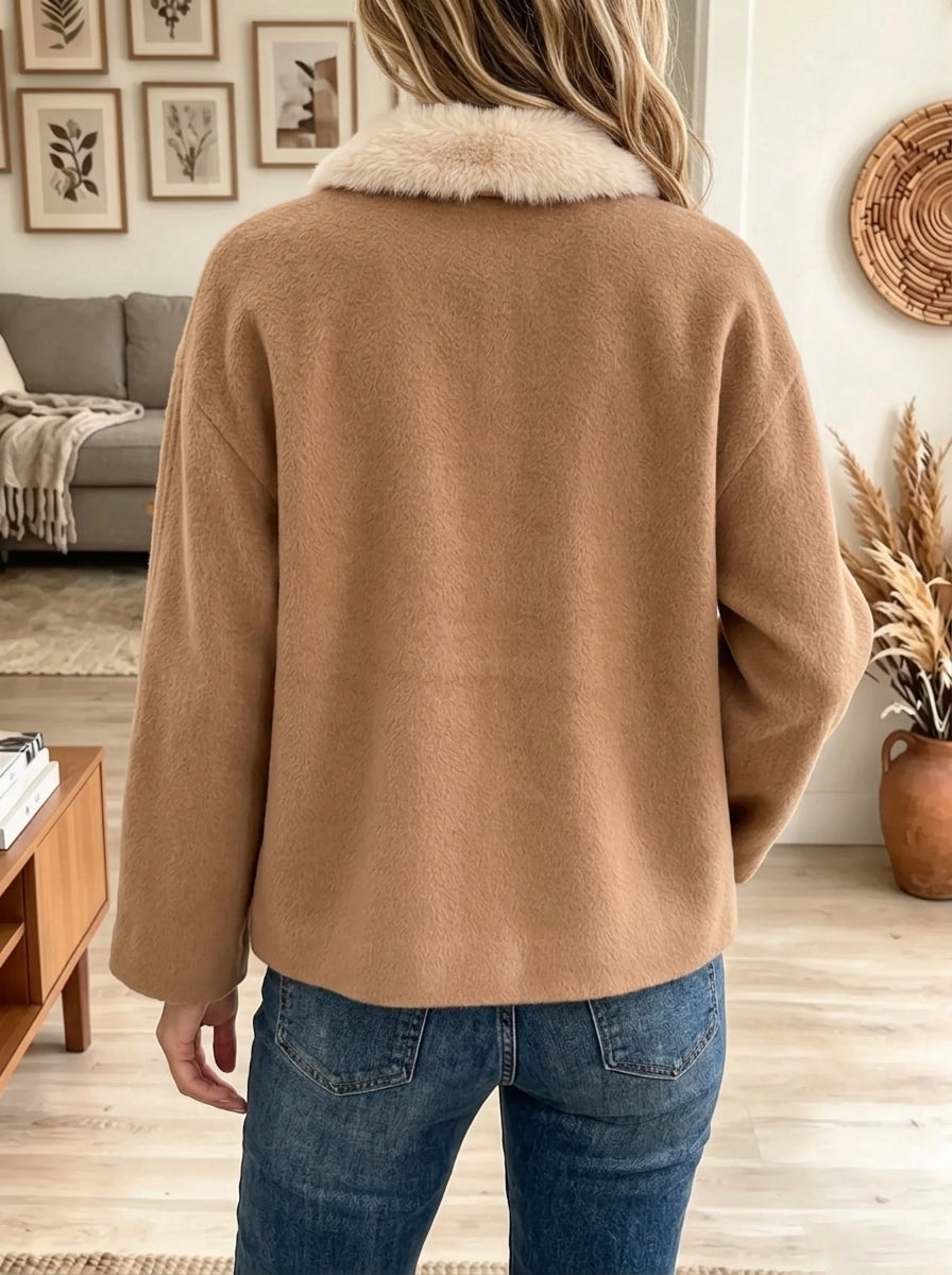 Women's Faux Fur Collar Pom-Pom Buttoned Jacket