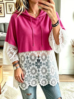 Women's Loose Lace Patchwork Hoodie Top