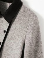 Contrast Trim Double Breasted Mid‑Length Wool Blend Coat Women