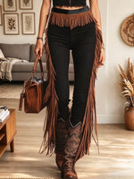 Women's High Waist Fringe Flare Pants