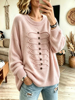 Women's Military Braided Frogs Crewneck Sweater