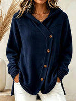 Women Hooded Diagonal Button Wrap Knit Sweater