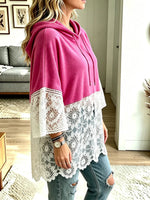 Women's Loose Lace Patchwork Hoodie Top