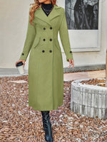 Double‑Breasted Lapel Long Wool Blend Coat Women Elegant Trench Overcoat