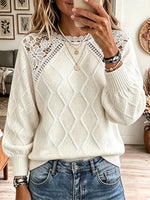 Vintage Elegant Patchwork Openwork Lace Textured Sweater