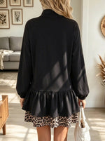 Women's Half-Zip Leopard Ruffle Drop-Waist Dress