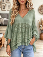 Vintage Elegant Cotton Blend Patchwork Lace Shirt