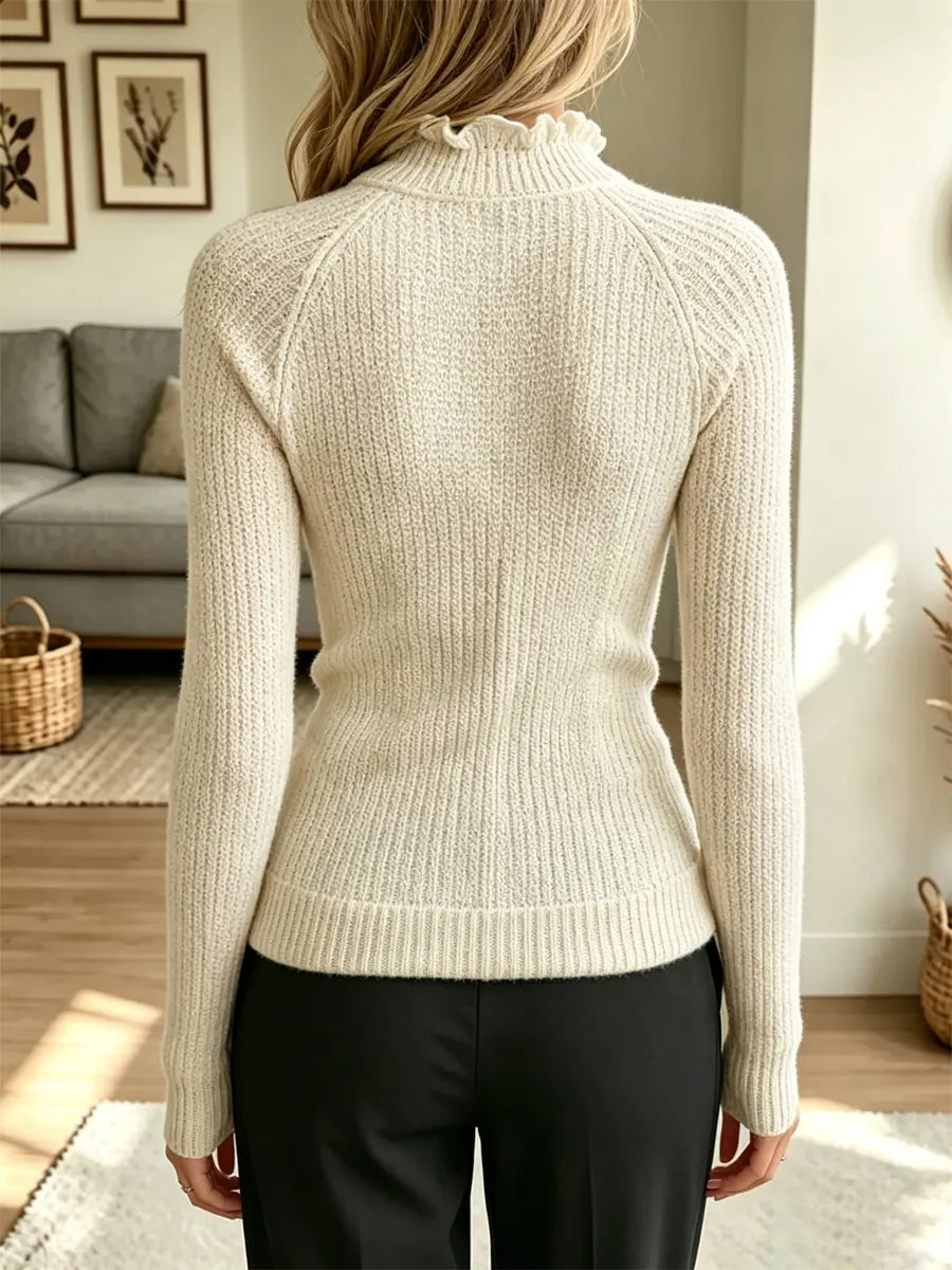Retro Turtleneck Ruffle Art Casual Stylish Long Sleeve Knit Sweater