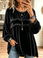 Women's Tiered Ruffle Velvet Babydoll Blouse